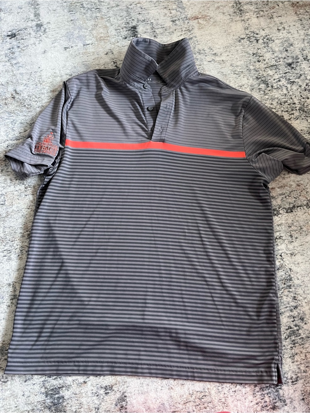 LG Men's Gray Striped Polo with Red Chest Stripe